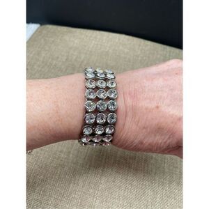 Magnetic Silver Cuff Crystal Bracelet Chunky Formal Bling